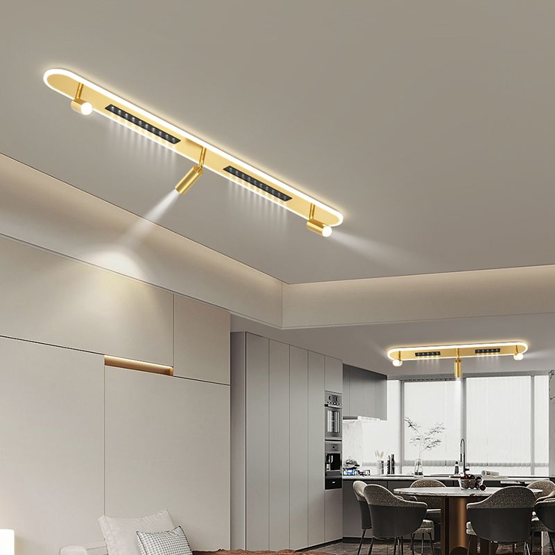 Linear Shape Flush Lights Modern Style Metal 4 Lights Flush Mount Fixture