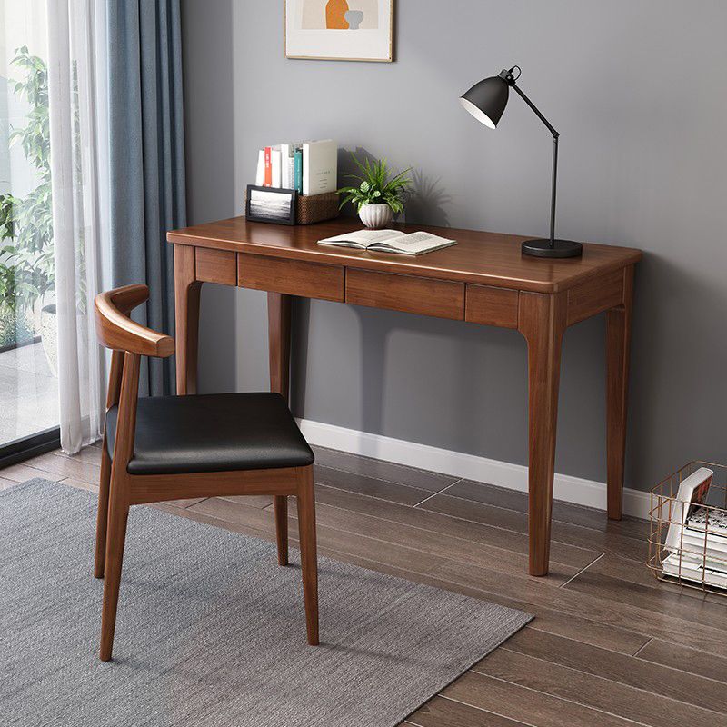 2 Drawers Task Desk Rectangular Shaped Office Desk in White/Brown/Natural