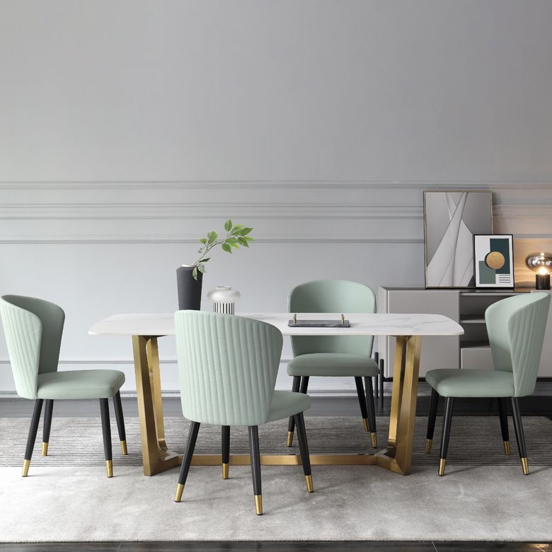Luxury Sintered Stone Dining Table Rectangle Table with Metal Trestle Base