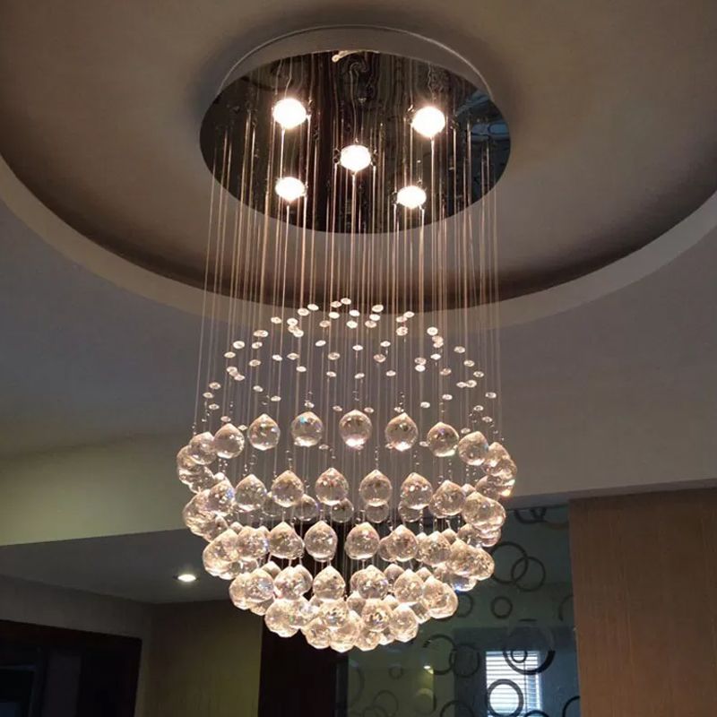 Modern Globe Flushmount Light Crystal 3/5/14 Bulbs Restaurant Ceiling Fixture in Stainless Steel