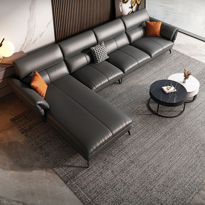 Contemporary Genuine Leather Living Room Pillow Top Arm Seating