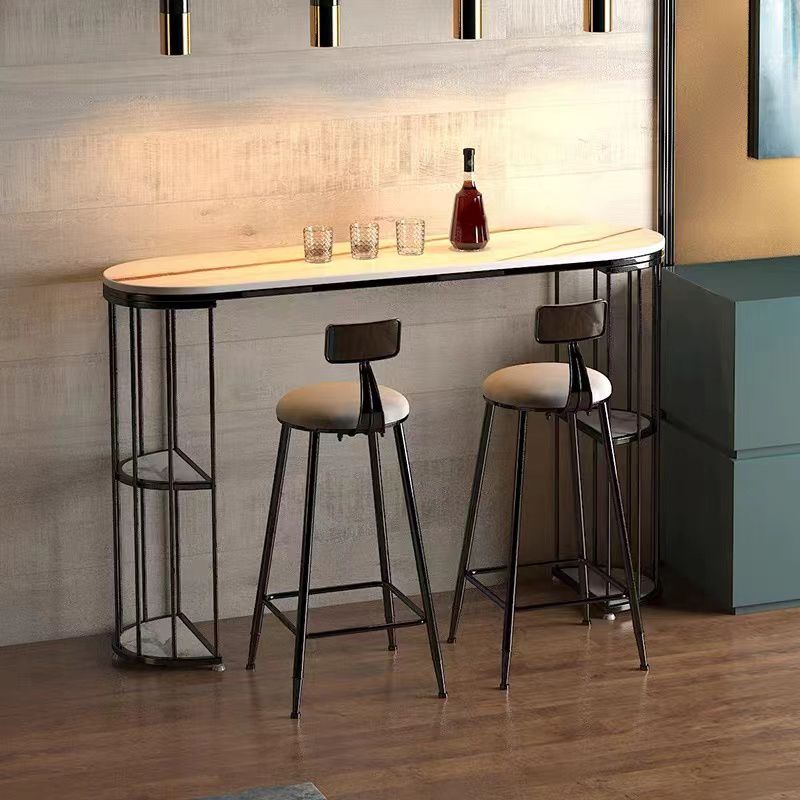 Glam Sintered Stone Bistro Bar Table Oval Metal Base Bar Table with Storage