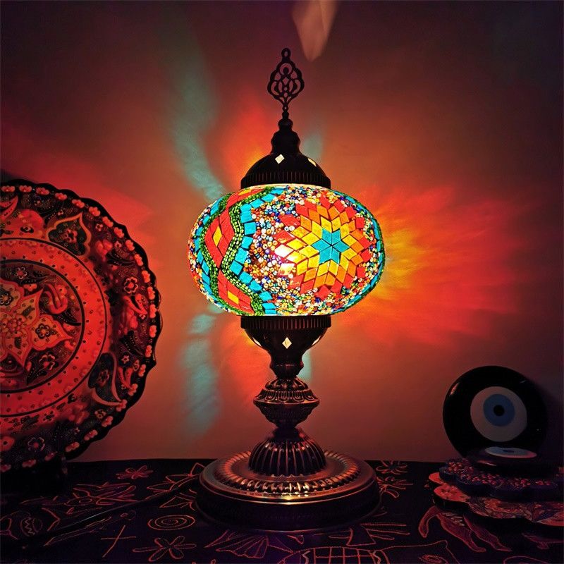 Art Deco Incense Burner Desk Light 1-Bulb Handcrafted Stained Glass Table Lamp in White/Beige/Yellow