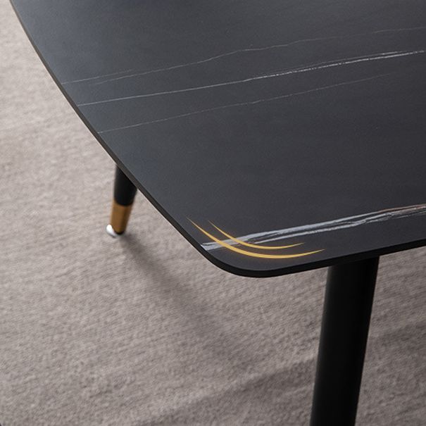 Mesa de comedor rectangular moderna de metal, mesa de piedra sinterizada para cocina y comedor