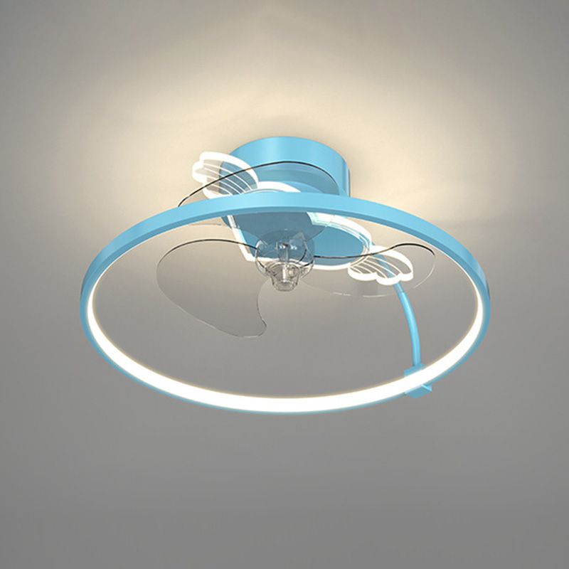 Heart Wings Shaped Ceiling Fan Lamp Cartoon Metal Children Bedroom LED Flush Mount Light