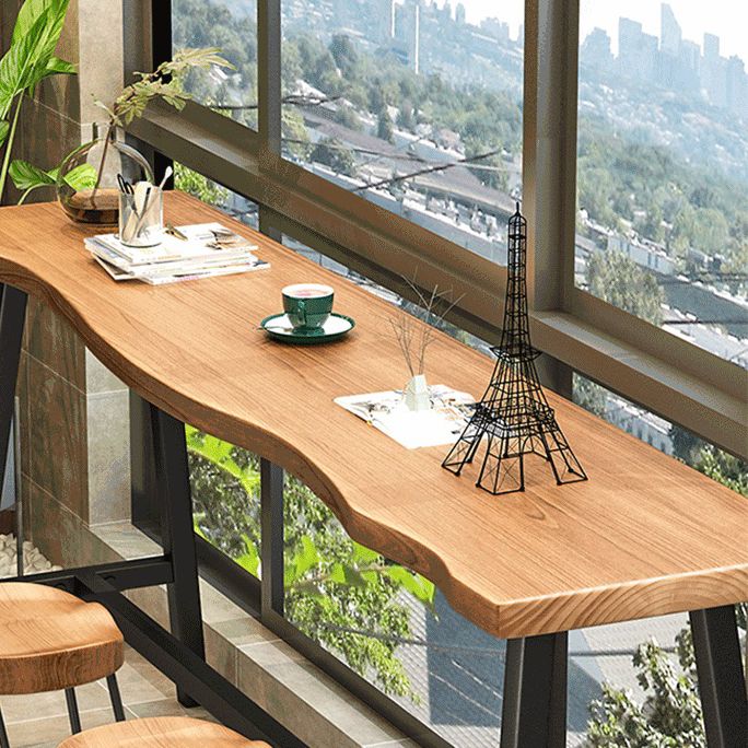 Rectangle Wood Bar Table Contemporary Bar Table with Trestle Base