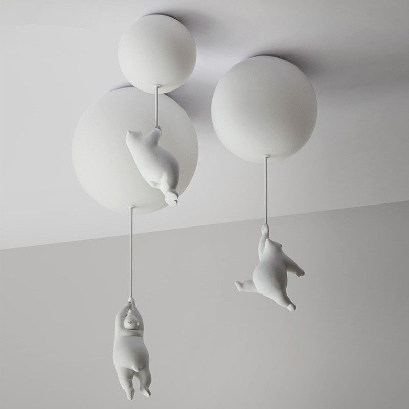 Modern Bear Ceiling Light 1-Light Ceiling Mount Light with Glass Shade for Kid's Room