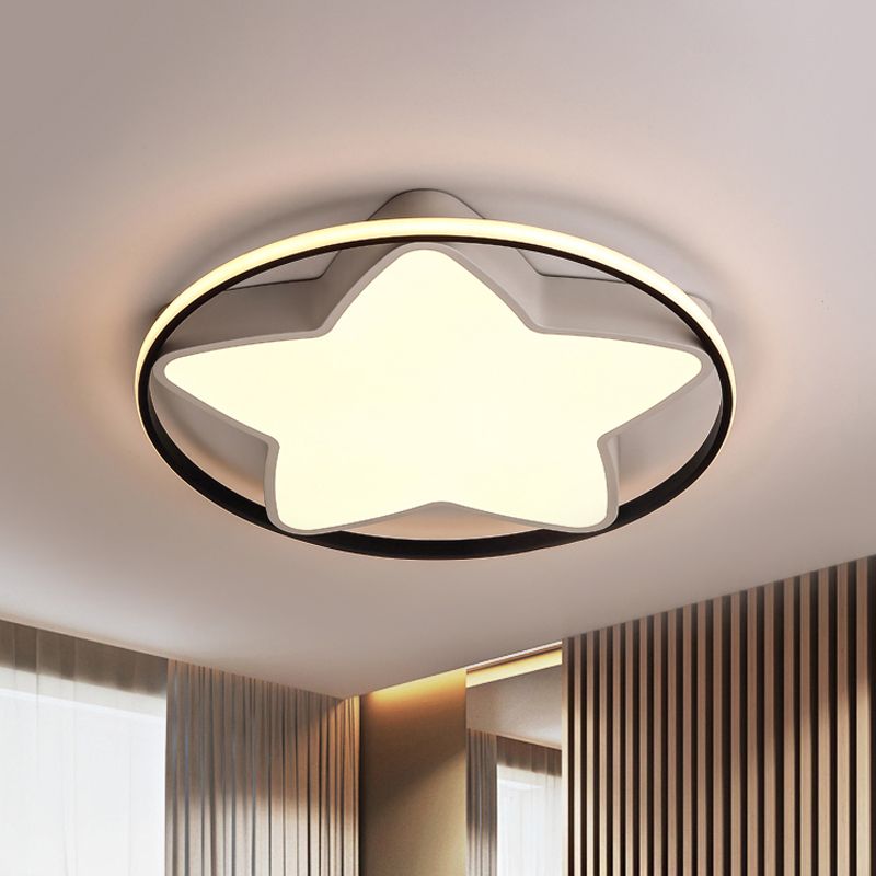 Metal Five-Pointed Star Ceiling Light Fixture Contemporary Black-White 19,5 "/23.5" Wide LED Flush Mount Lamp in Warm / White/3 Color Light