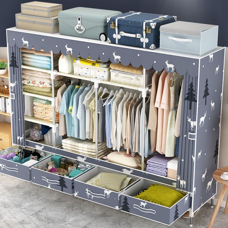 Steel Frame Wardrobe Cabinet Modern Style Wardrobe Armoire with Drawer