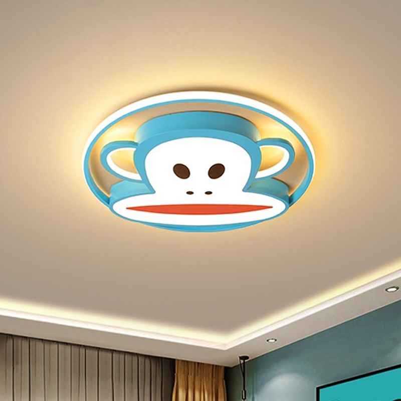 Monkey Acrylic Flush Lighting Cartoon Pink/Blue Finish LED Flush Mounted Ceiling Lamp Fixture for Kids Bedroom