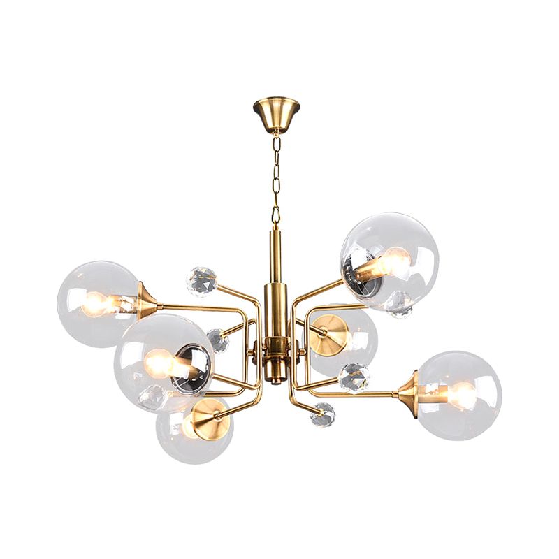 Heldere glazen bol -schaduw gelaagde droplamp modernist 6 lampen gouden kroonluchter met kristal draperen