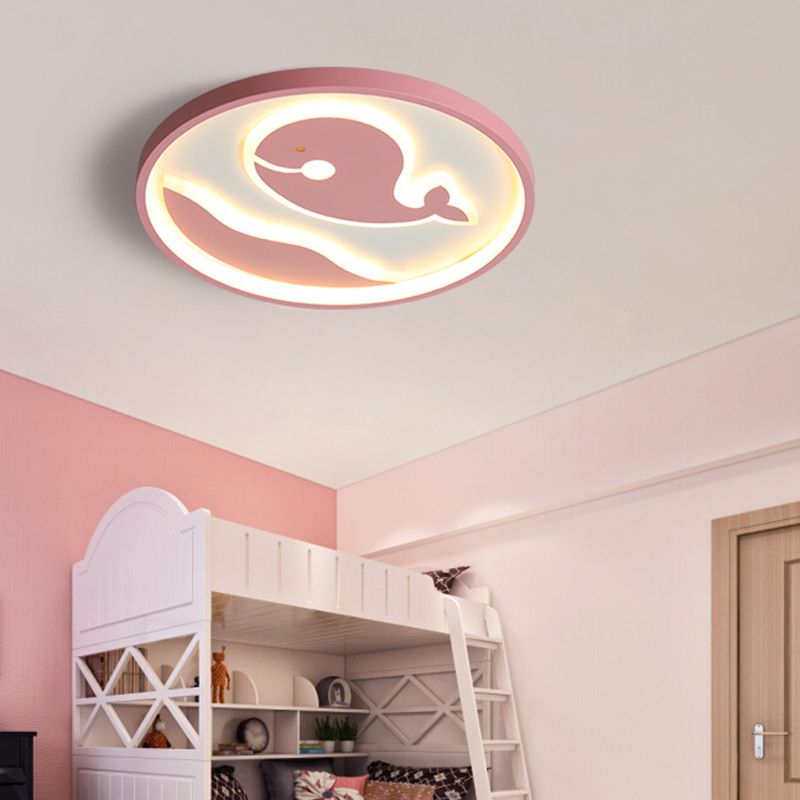 Nordic Metal Flush Mount Light Fixture Cartoon Whale Flush Mount Spotlight for Kids Bedroom