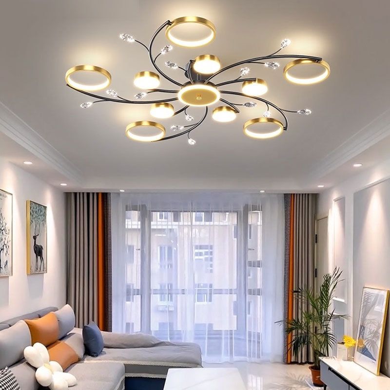 Black Sputnik Flush Mount Ceiling Light Modern Aluminum Flush Light for Living Room
