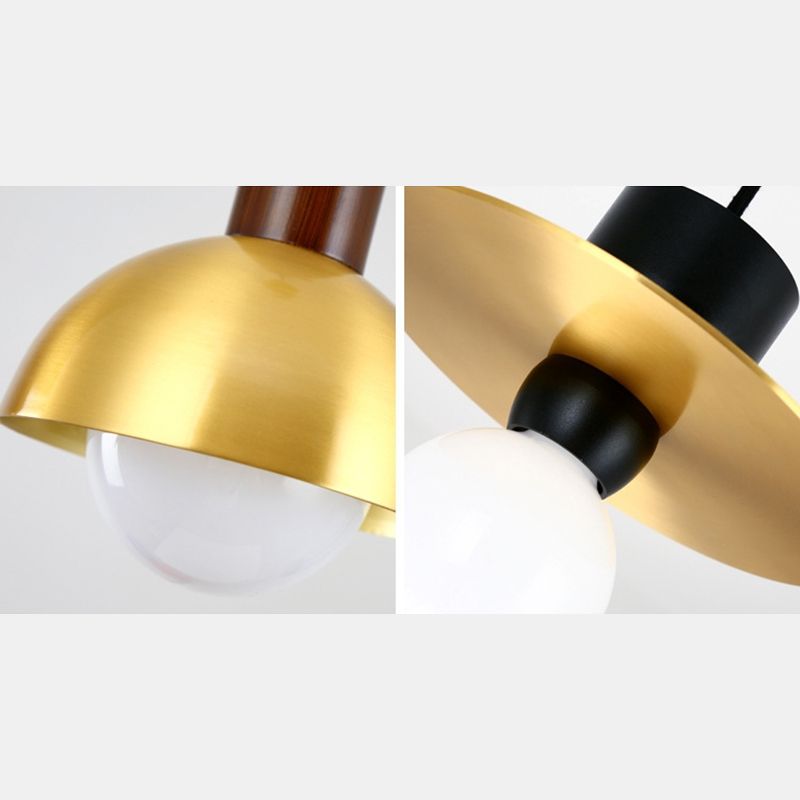 Postmodern Metal Pendant Light 1-Light Small Bedside Suspension Light Fixture in Brass
