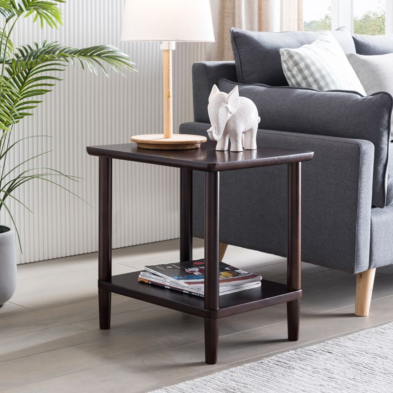 Contemporary Wood End Table Rectangular 4 Legs Side Table with Storage Shelf