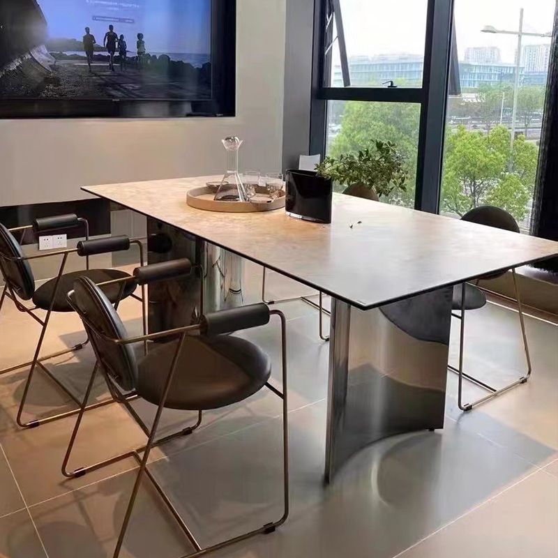 Simple Style Dinette Table Rectangle Stone Dinner Table for Kitchen