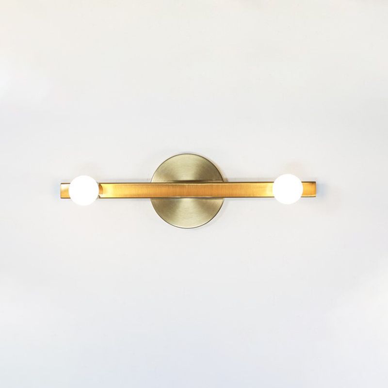 Metallic Linear Vanity Sconce Light Minimalist 2 Bulbs Wall Mounted Lamp Fixture in Gold