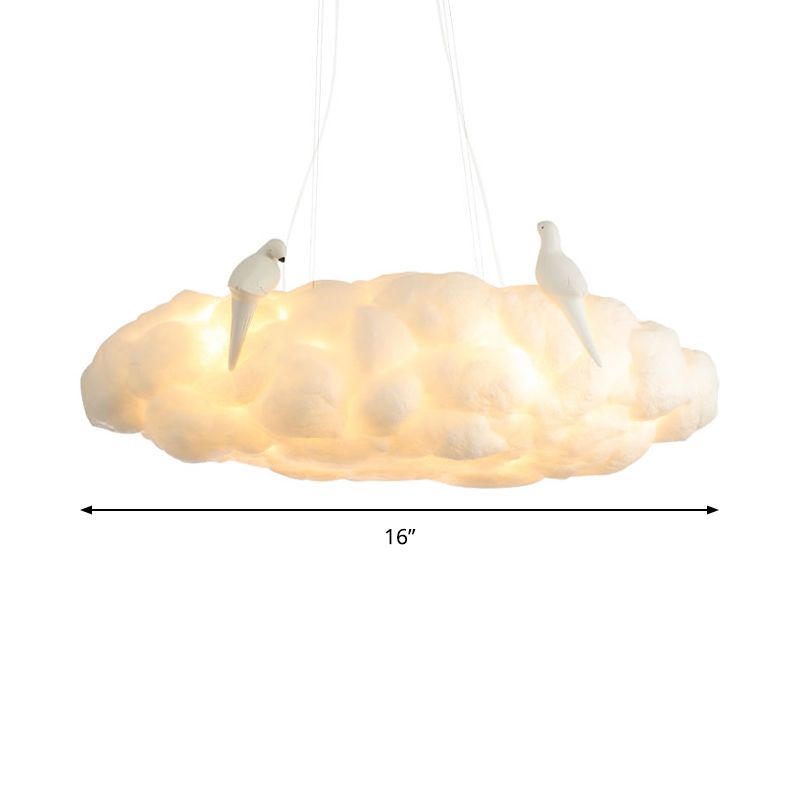 Floating Cloud Kindergarten Chandelier with Bird Cotton Contemporary Hanging Light in White