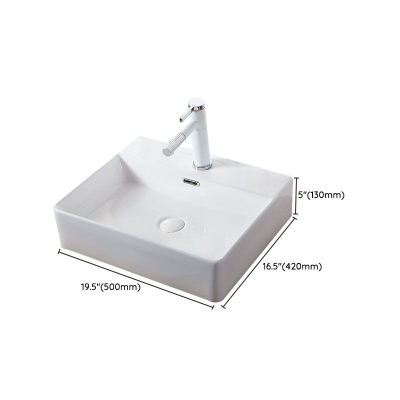 Modern Vessel Bathroom Sink Rectangular Porcelain Drain Vessel Sink(Not Included Faucet)