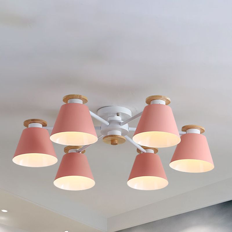 Contemporary Flush Light Fixtures Iron Cone-Shaped Macaron Flush Mount Lamp