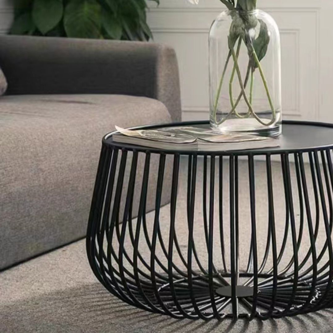 Mid-century Modern Iron Round Coffee Table, Frame Base Cocktail Table