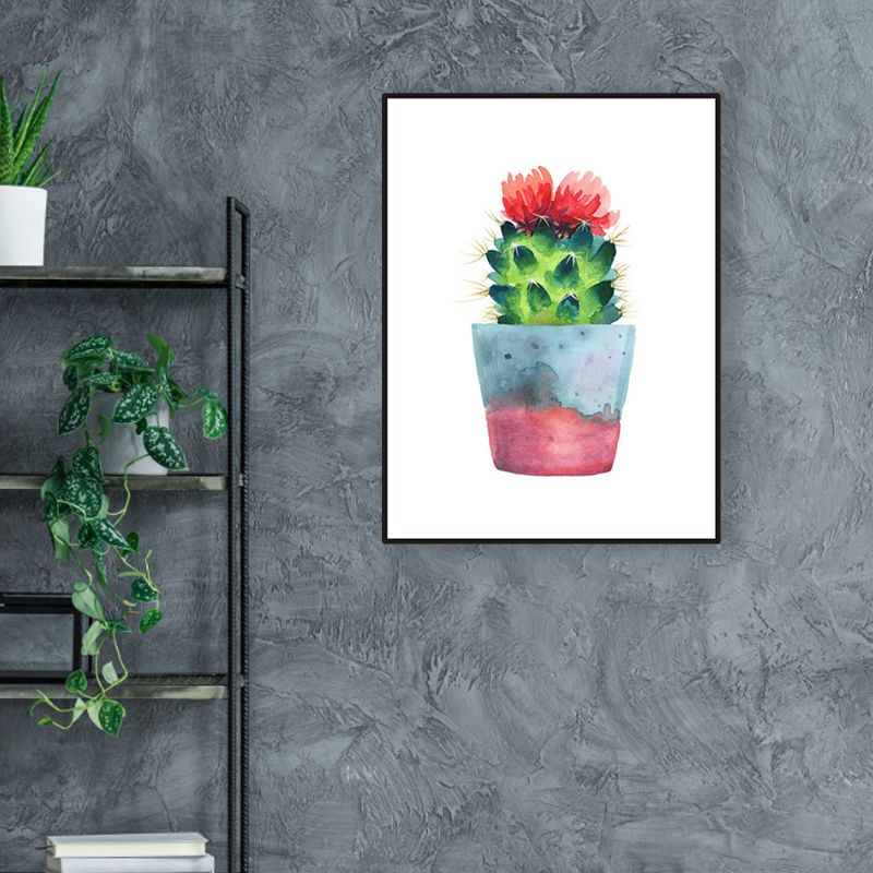 Cactus Bonsai Wanddecoratie Eigentijds getextureerd salon Verpakt canvas in zachte kleuren