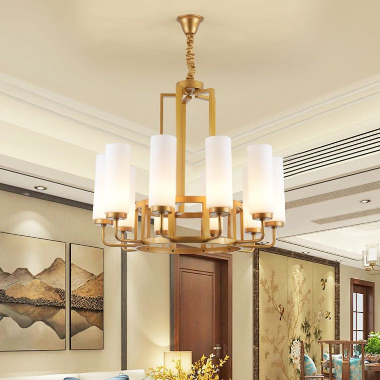 Modern Style Multi Lights Pendant Lighting Fixtures Milk Glass Cylinder Ceiling Chandelier