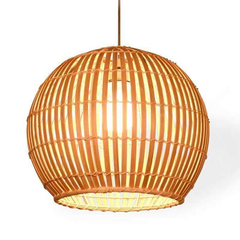 Spherical Hand-Woven Pendant Asia Art Deco 1 Bulb Bamboo Hanging Light for Dining Table
