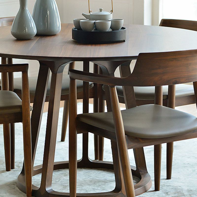 Mesa de comedor de madera maciza de estilo moderno Mesa redonda marrón con base de pedestal para el hogar