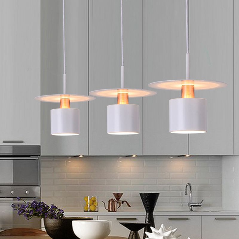Perfume Bottle Bedside Hanging Light Metallic 1 Head 8"/14" Wide Minimalism Ceiling Suspension Lamp in White with Disk Top
