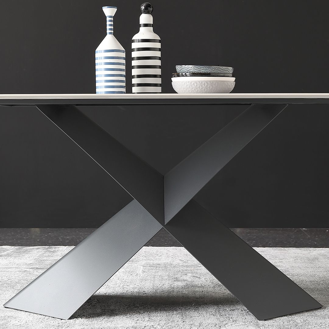 Industrial Sintered Stone Dining Table Single Pedestal Base Rectangle Table for Home