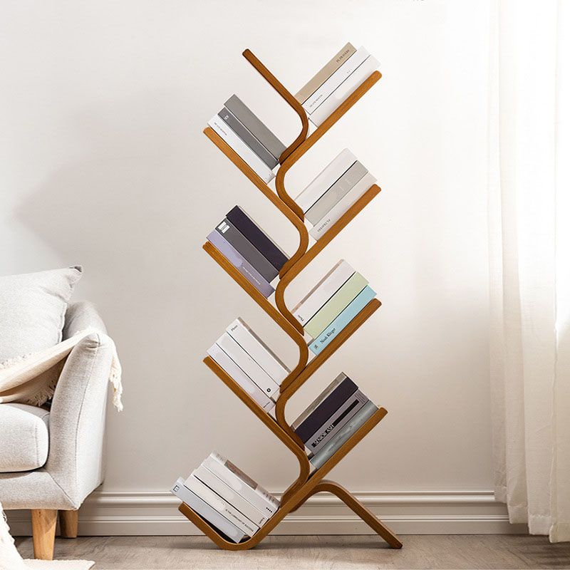Modern Bamboo Bookshelf Geometric Vertical Open Shelf Bookcase
