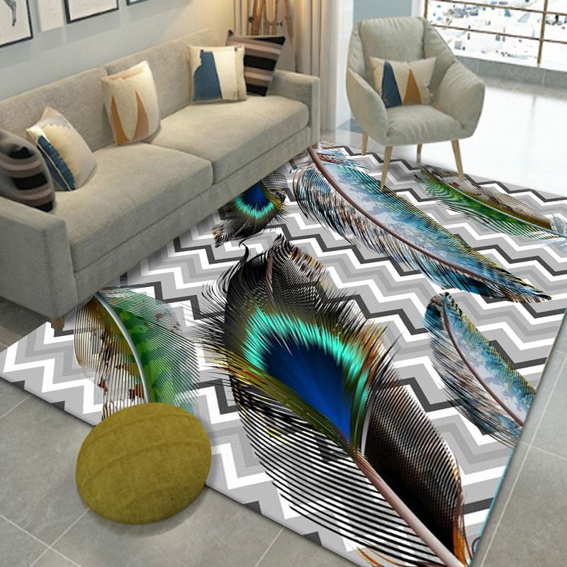 Luxury Carpet Polyester Feather Printed Rug Non-Slip Backing Indoor Rug for Home Decoration