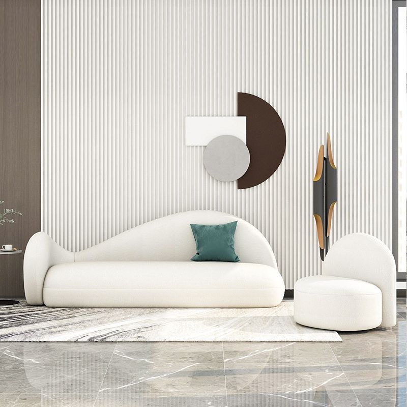 Tight Back Sofa Wool Curved Sofa in White for Living Room, Apartment