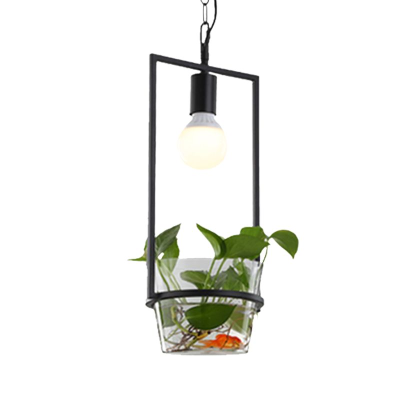 8"/15" W Rectangle Restaurant Drop Lamp Industrial Metal 1 Head Black LED Hanging Light Fixture