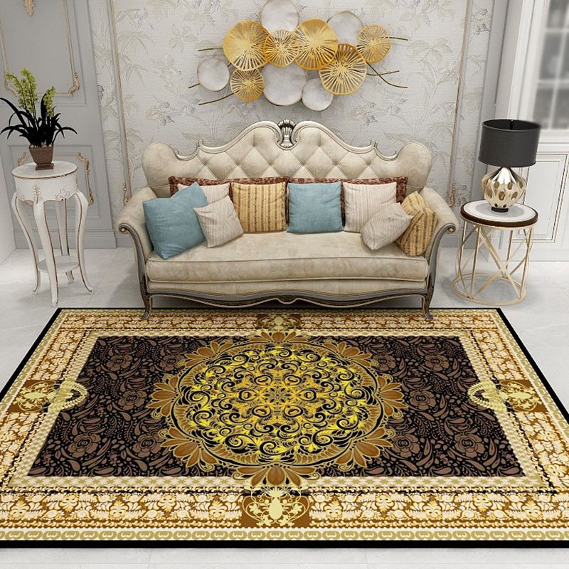 Retro Medallion Printed Carpet Polyester Area Rug Non-Slip Backing Indoor Carpet for Living Room
