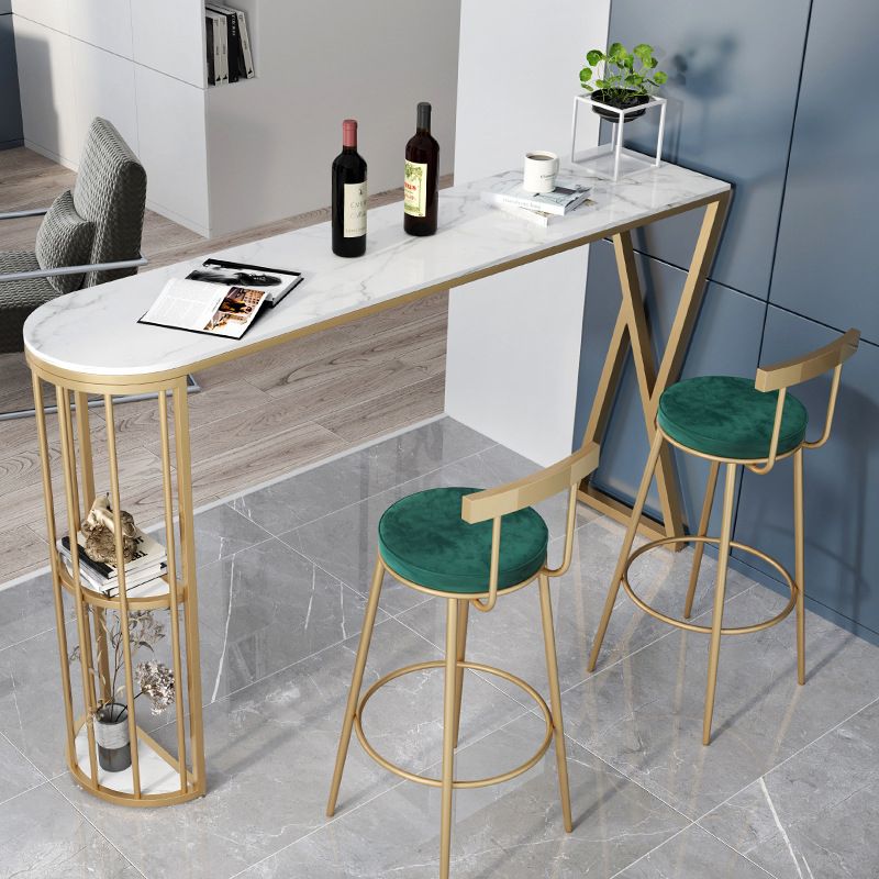 Contemporary Round Bar and Counter Stool Metal Stool with 4 Gold Legs