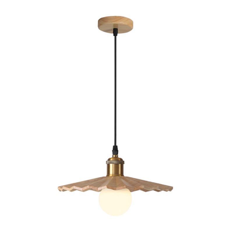 Pot Cover Shade Hanging Lighting Modern Style Solid Wood 1 Light Pendant Lamp