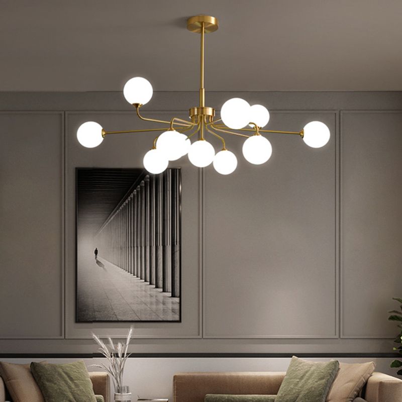 Modern Simplicity Sputnik Pendant Chandelier Opal Glass Hanging Light Fixture for Living Room
