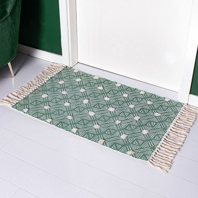 Stylish Diamond Patterned Rug Multi-Color Boho Carpet Cotton Pet Friendly Washable Rug for Room