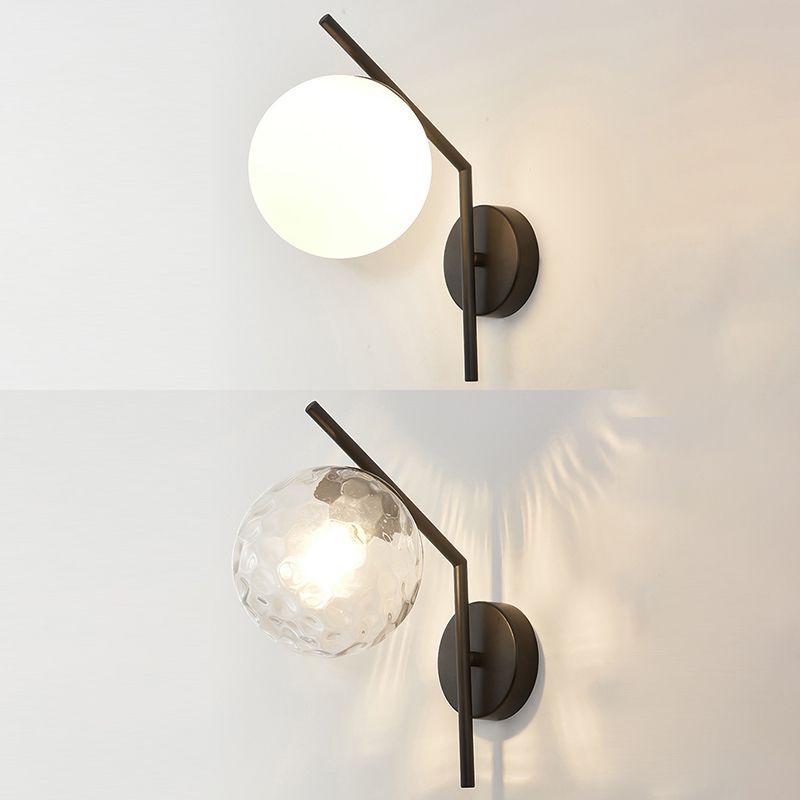 Modern Minimalist Style Spherical Wall Mount Light Fixture 1 Light Wall Lighting with Glass Shade