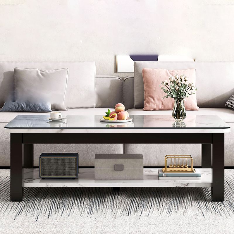 4 Legs Rectangle Cocktail Table Contemporary Single Coffee Table with Shelf