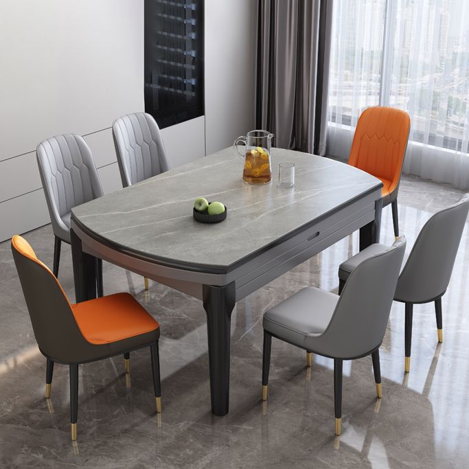 Round Sintered Stone Dining Table Modern Extendable Furniture with 4 Legs for Apartment
