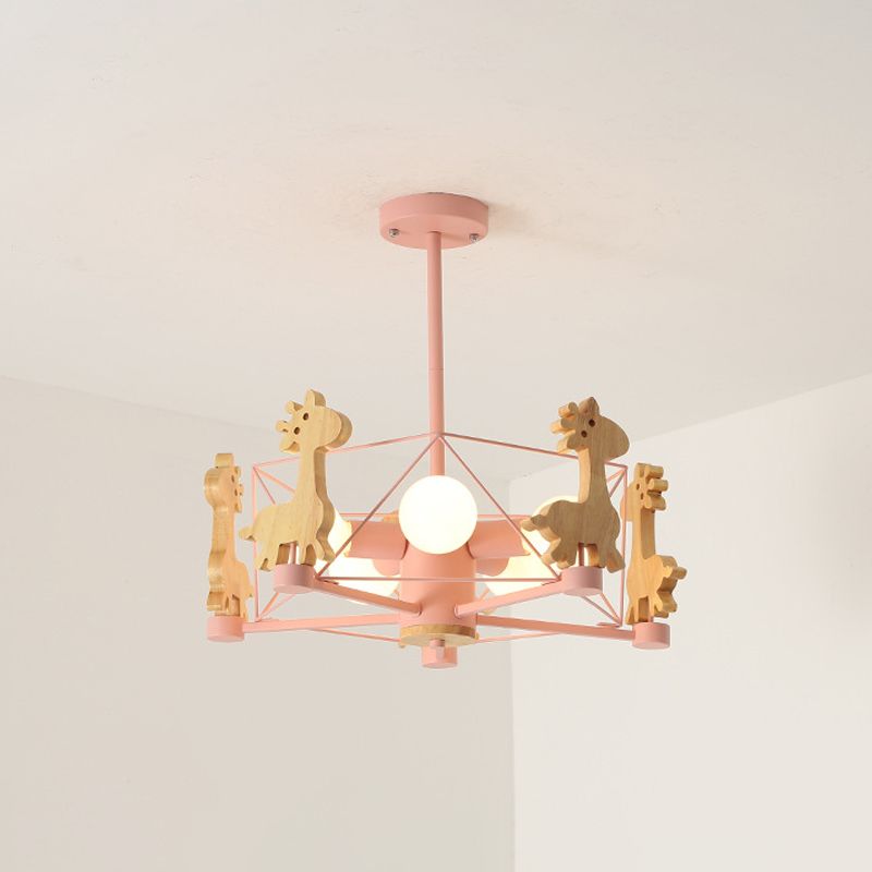 5-Light Spherical Branch Hanging Pendant Modern Macaron Style Metal Hanging Lighting