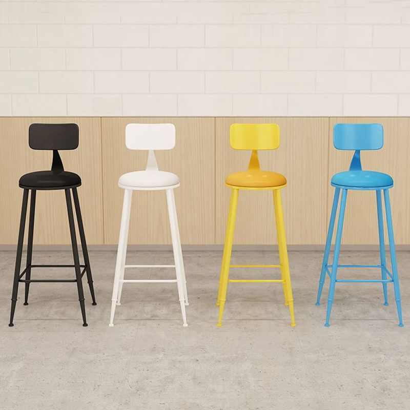 Nordic Armless Backrest Counter Stool Iron Bar Stool with Cushion and Pedal for Cafe