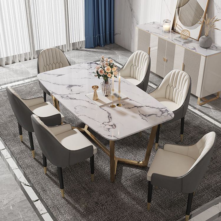 Luxury Marble Top Dining Table Rectangle Indoor Table with Trestle Base