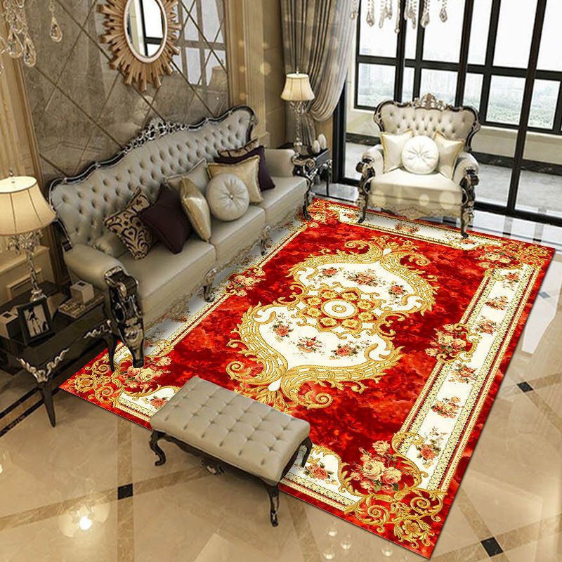 European Indoor Rug Classical Medallion Pattern Polyester Carpet Anti-Slip Area Rug for Home Decor