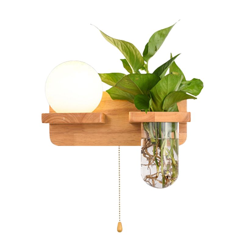 Modern Style Ball Shape Wall Light Wood 1 Light Sconces for Bedroom without Plant