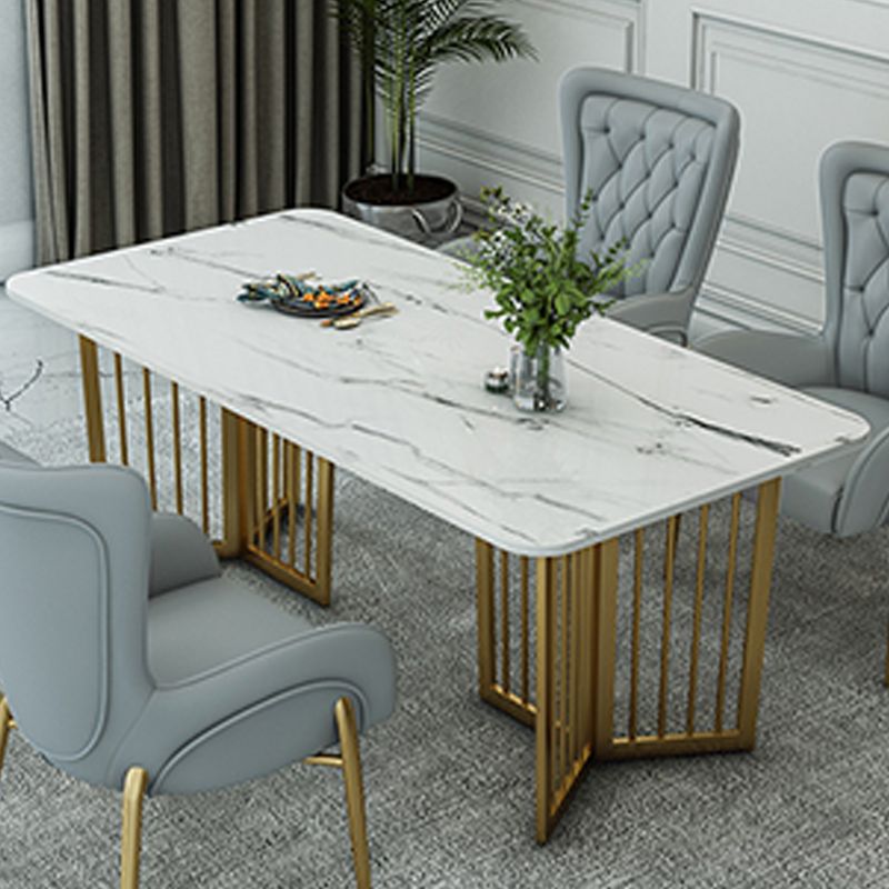 Rectangle Double Pedestal Table Modern Dining Table with Metal Base