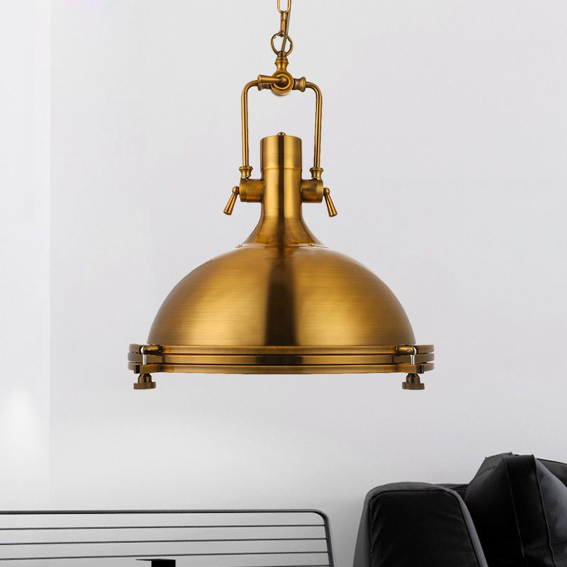 Antique Brass/Brass/Copper Finish 1 Light Pendant Lighting Industrial Metal Domed Ceiling Fixture with Frosted Diffuser